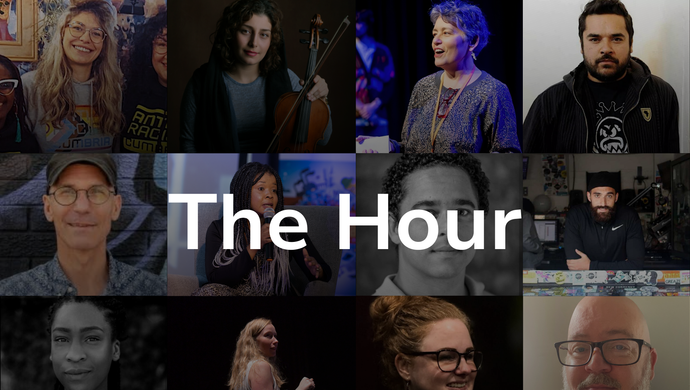 A diverse group of people with the title: 'The Hour'  laid over it.